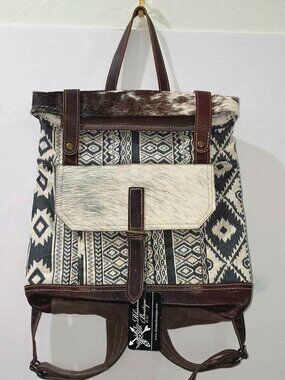 NWT Myra Bag Athletic Backpack S-1967 Southwestern Hair-On-Hide/Canvas, 14x14"